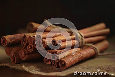 side shot of a small bunch of cinnamon sticks Stock Photo