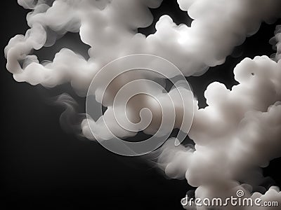 Photograph of a singular flowing white light gray smoke stream in black background Stock Photo