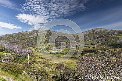 Photograph of a ski run in summer in the Snowy Mountains in Australia Stock Photo