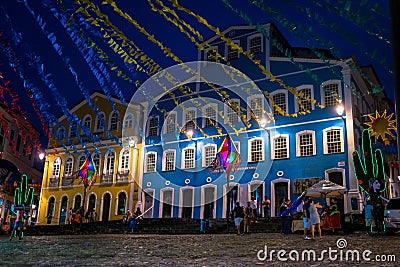 Pelourinho, Salvador, Bahia, Brazil. Decorated with St. John parties. Editorial Stock Photo