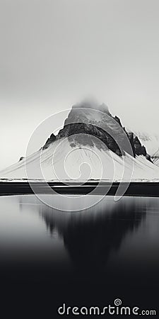 Stunning Black And White Snowy Mountain Landscape In Shwedoff Style Stock Photo
