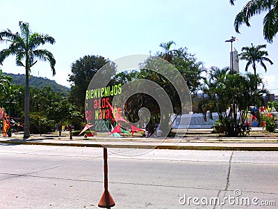 Caracas, Venezuela, Paseo Los PrÃ³ceres, March 01, 2020. Carnival decoration with welcome sign in colors Editorial Stock Photo