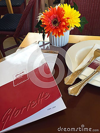 Table setting in Cafe Gloriette SchÃ¶nbrunn Editorial Stock Photo