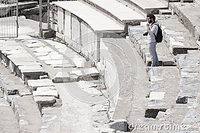 Photographer in the amphitheater of Ephesus Turkey Editorial Stock Photo