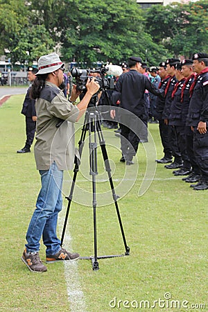 Photographer beard with police. Editorial Stock Photo