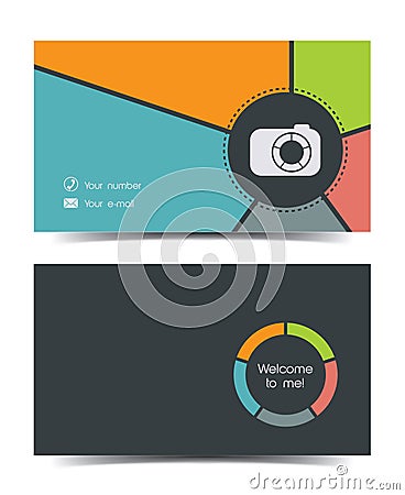 Photographer business card in a flat style. Vector Illustration