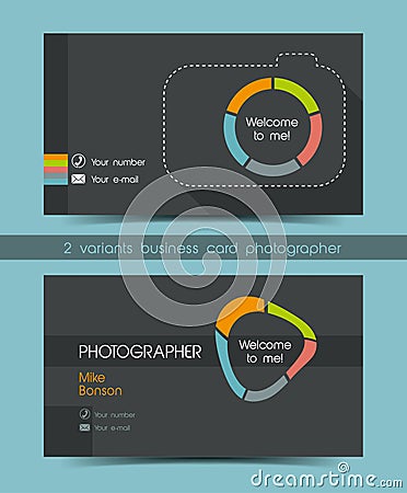 Photographer business card in a flat style. Vector Illustration