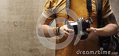 Photographer Camera DSLR Shooting Journalist Stock Photo