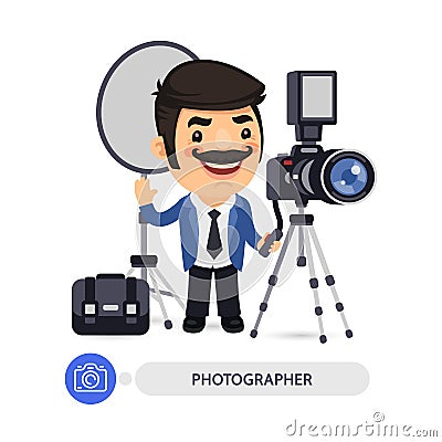 Photographer Cartoon Character with Tools Vector Illustration