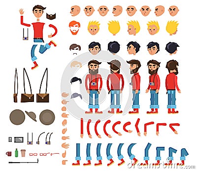 Photographer Character Flat Collection on White Vector Illustration