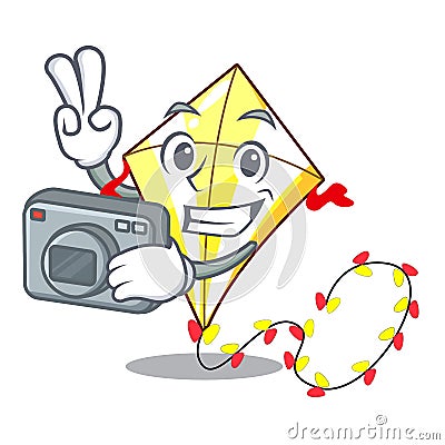 Photographer cute kite flying the on mascot Vector Illustration