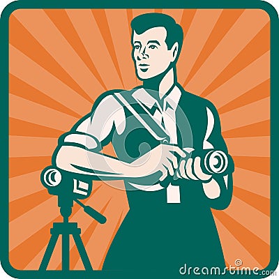 Photographer With DSLR Camera and Video Retro Vector Illustration