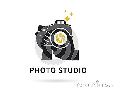 Photographer hands with camera flat illustration for icon or logo template Vector Illustration