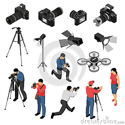 Photographer Isometric Set Vector Illustration