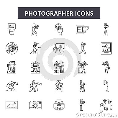 Photographer line icons, signs, vector set, outline illustration concept Vector Illustration