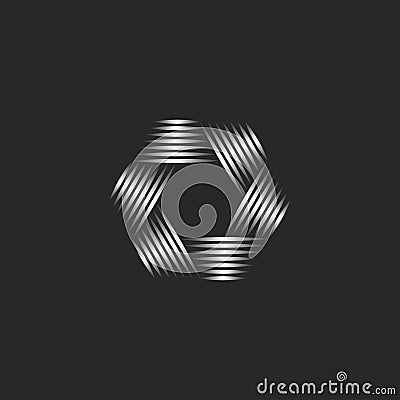 Photographer logo abstract lens aperture hexagon shape, creative emblem for photo studio, visual effect from metallic gradient Vector Illustration
