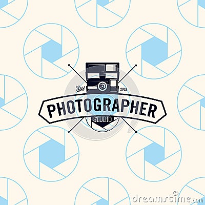 Photographer logo on seamless pattern camera shutter, vector illustration Vector Illustration