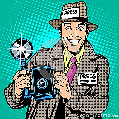 Photographer paparazzi at work press media camera Vector Illustration