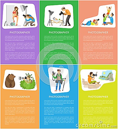 Photographer and Photojournalist Bright Banners Vector Illustration