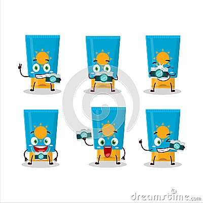 Photographer profession emoticon with cream sunblock cartoon character Vector Illustration