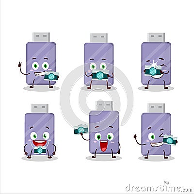 Photographer profession emoticon with flashdisk cartoon character Vector Illustration