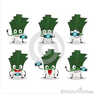 Photographer profession emoticon with leek cartoon character Vector Illustration