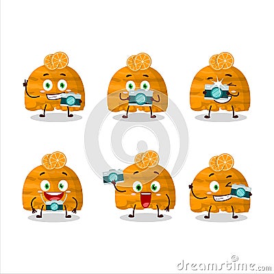 Photographer profession emoticon with orange ice cream scoops cartoon character Vector Illustration