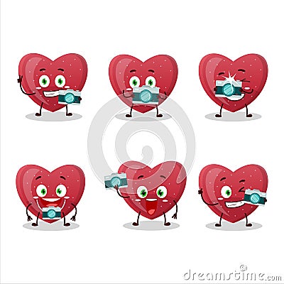 Photographer profession emoticon with red love gummy candy cartoon character Vector Illustration