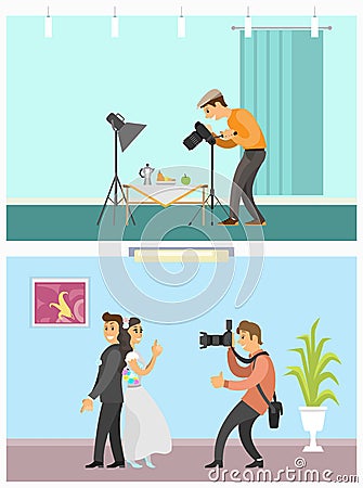 Photographer Profession and Hobby Bright Banners Vector Illustration