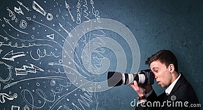 Photographer shooting images while energetic hand drawn lines an Stock Photo