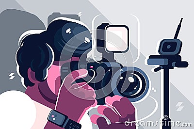 Photographer on studio fashion Vector Illustration