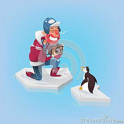 Photographer taking a picture of a penguin Vector Illustration