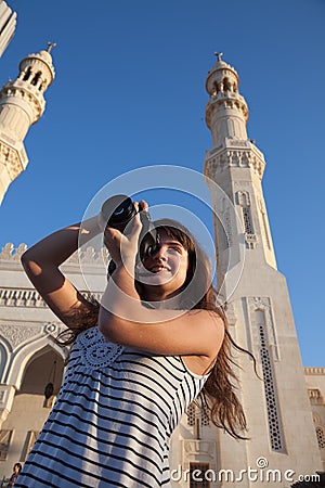 Photographer tourist with photocamera Stock Photo