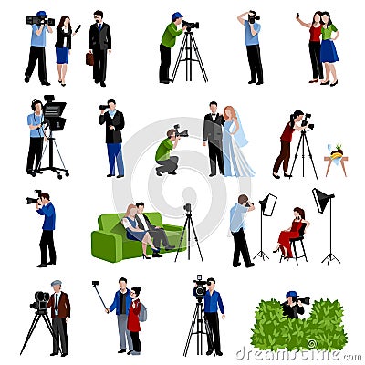 Photographer And Videographer Icons Set Vector Illustration