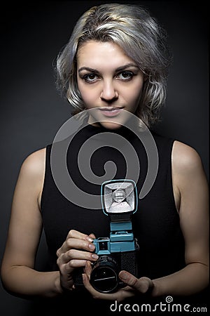 Photographer with Vintage Plastic Camera Stock Photo