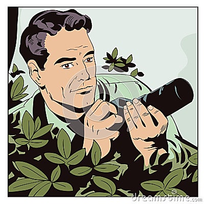 Photographer works. People in comics style Vector Illustration