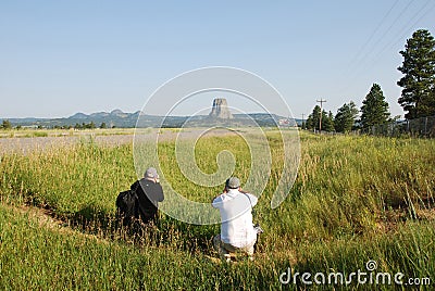 Photographers at Devils Tower in Wyoming, USA Editorial Stock Photo