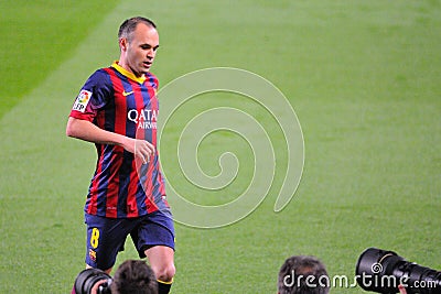 Photographers take pictures of Andres Iniesta, F.C Barcelona player, at the Camp Nou Stadium Editorial Stock Photo