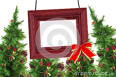 Photographic frame and Christmas trees Stock Photo