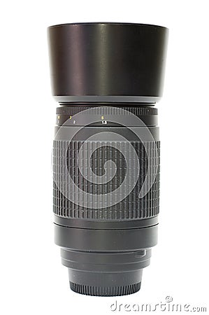 Photographic lens with hood Stock Photo