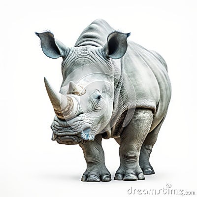 Photographically Detailed Colorized Portrait Of A Rhino On White Background Stock Photo