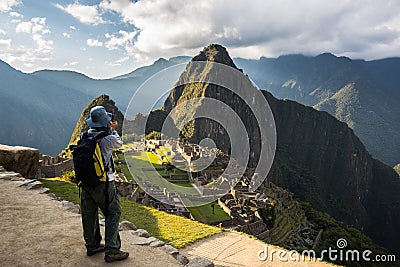 Photographing Machu Picchu with smartphone Stock Photo