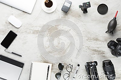 Photography accessories on top perspective Stock Photo