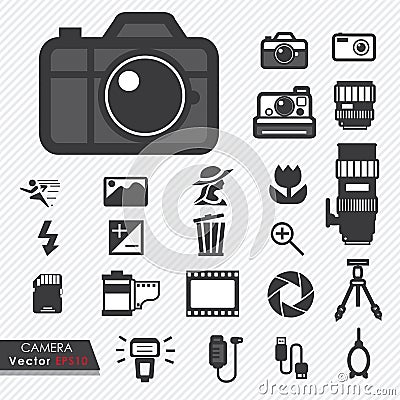Photography camera lens and accessories set Stock Photo