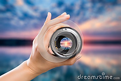 Photography camera lens concept. Stock Photo