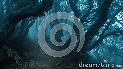 Moonlit Shadows: Haunting Forest Mystery./n Stock Photo