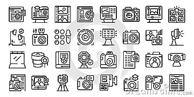 Photography courses icons set outline vector. Class woman Vector Illustration