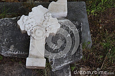 Cross in a graveyard. Irish cultur. Cross on a tomb. Stock Photo