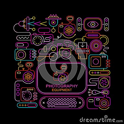 Photography Equipment neon vector banner Vector Illustration