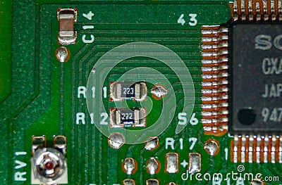 Photography of green electronic board with components Stock Photo